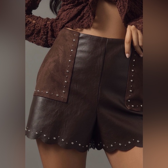 ANTHROPOLOGIE Studded Faux Leather Shorts - Picture 5 of 14